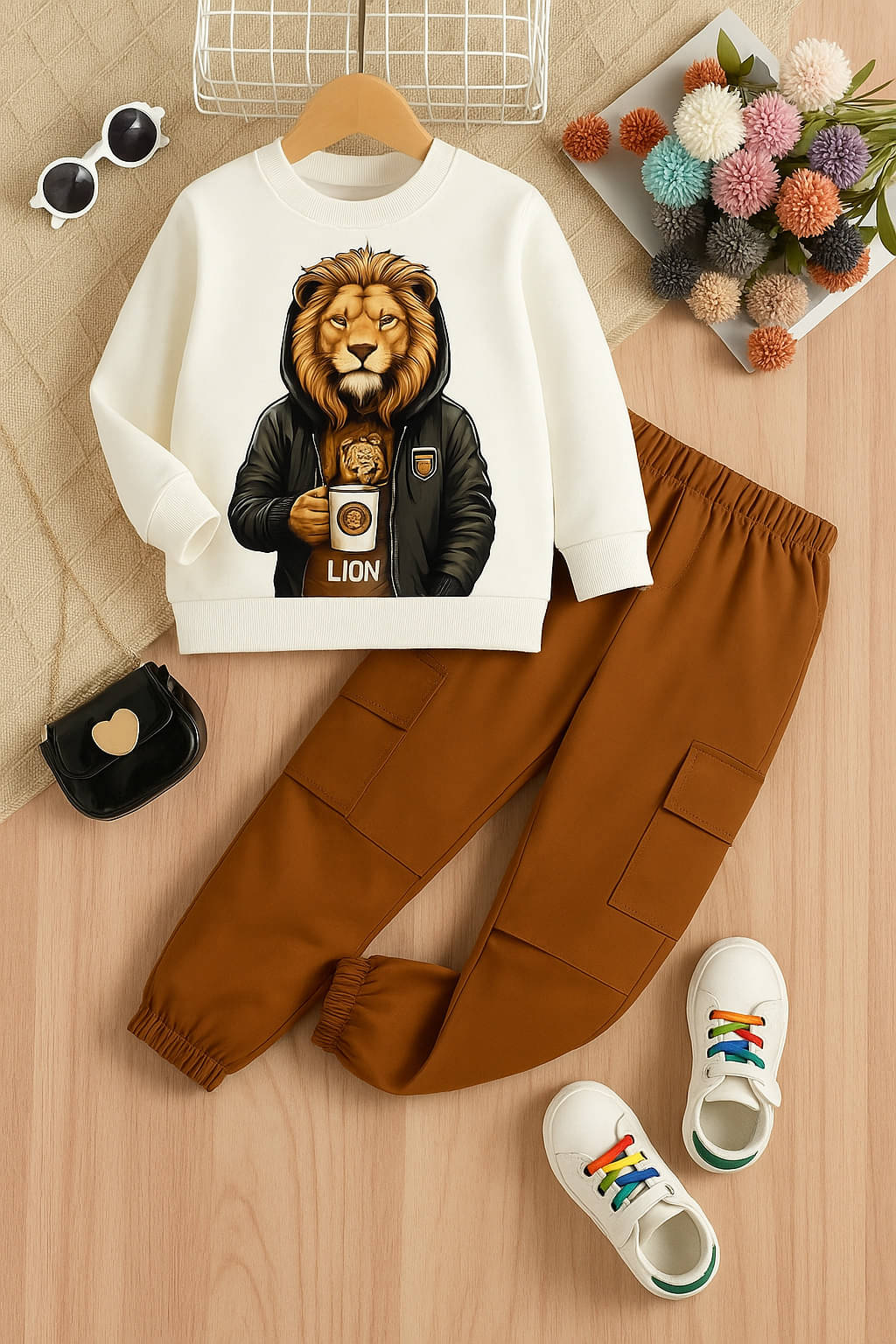     			FABOZA Pack of 1 Boys Cotton Blend T-Shirt & Pants Set ( White )