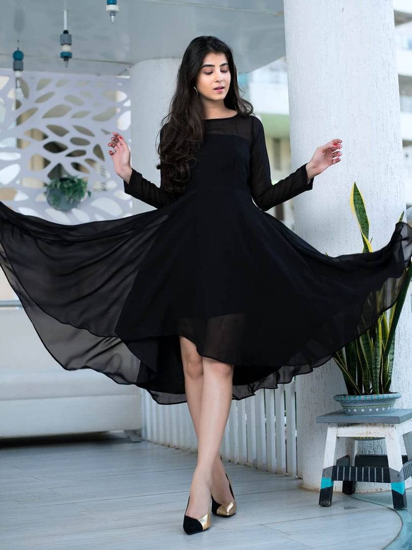    			Fashionfricks Women Georgette Self Design Fit & Flare Dress ( Black )