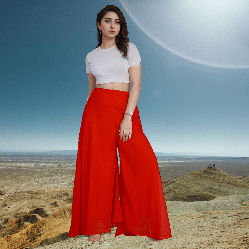 Garv Enterprises Women Georgette Palazzo ( Red ) Garv Enterprises Women Georgette Palazzo ( Red )
