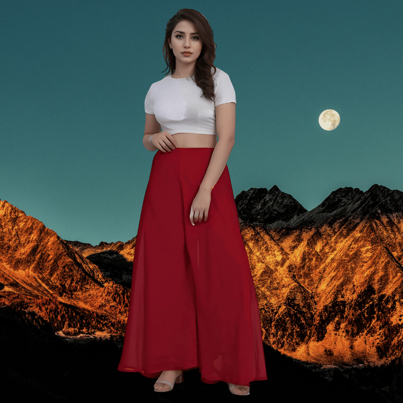 Garv Enterprises Women Georgette Palazzo ( Maroon ) Garv Enterprises Women Georgette Palazzo ( Maroon )