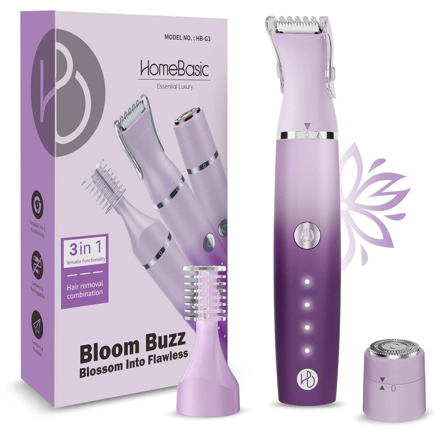 HOMEBASIC Trimmer For Women Purple Cordless Eyebrow Trimmer With 100 minutes Runtime