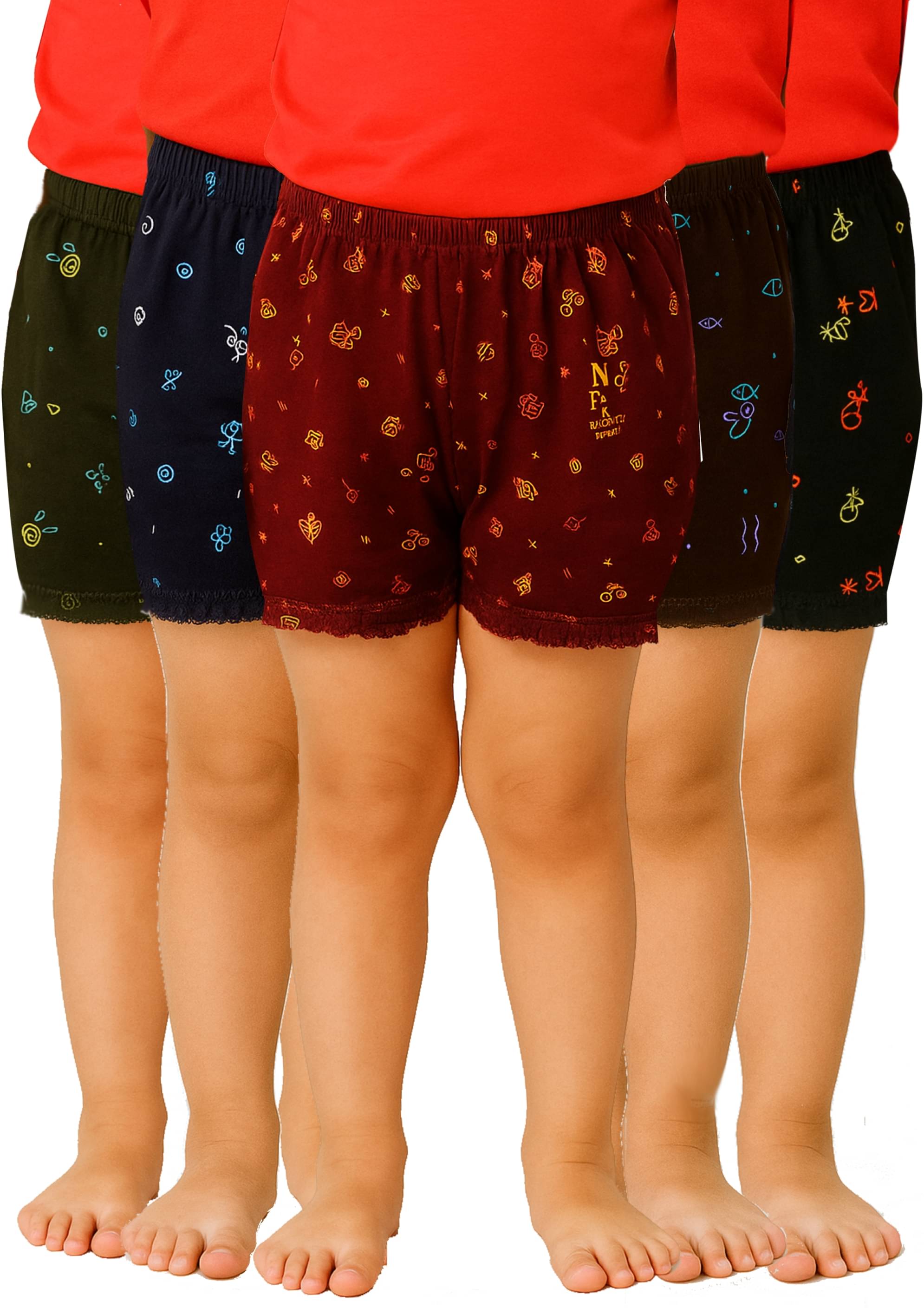     			Inner Element Pack of 5 Cotton Bloomers For Girls ( Multicolor )