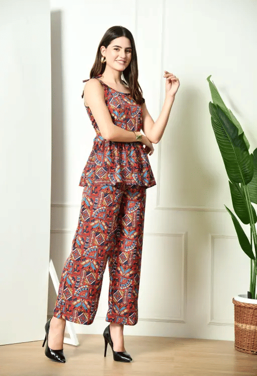    			Jyoti Traders Women Printed Top With Trousers Co-Ord Set ( Maroon )