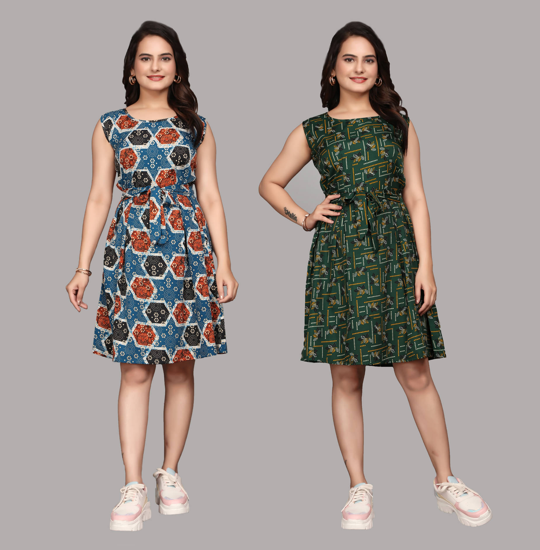 KALAVRITTA Women Crepe Printed Fit & Flare Dress ( Multicolor 7 ) KALAVRITTA Women Crepe Printed Fit & Flare Dress ( Multicolor 7 )