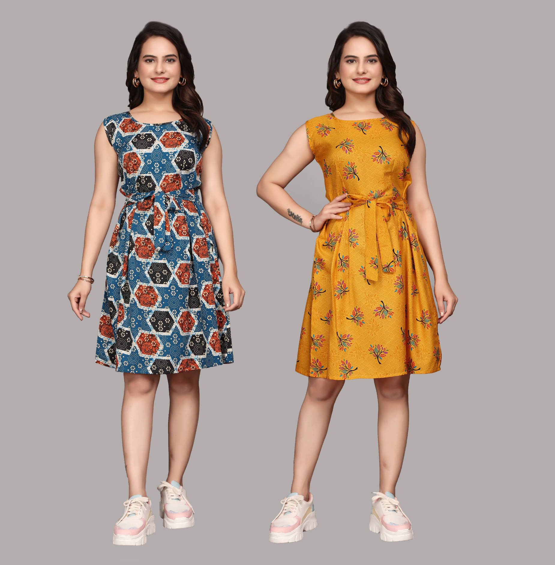     			KALAVRITTA Women Crepe Printed Fit & Flare Dress ( Multicolor 6 )