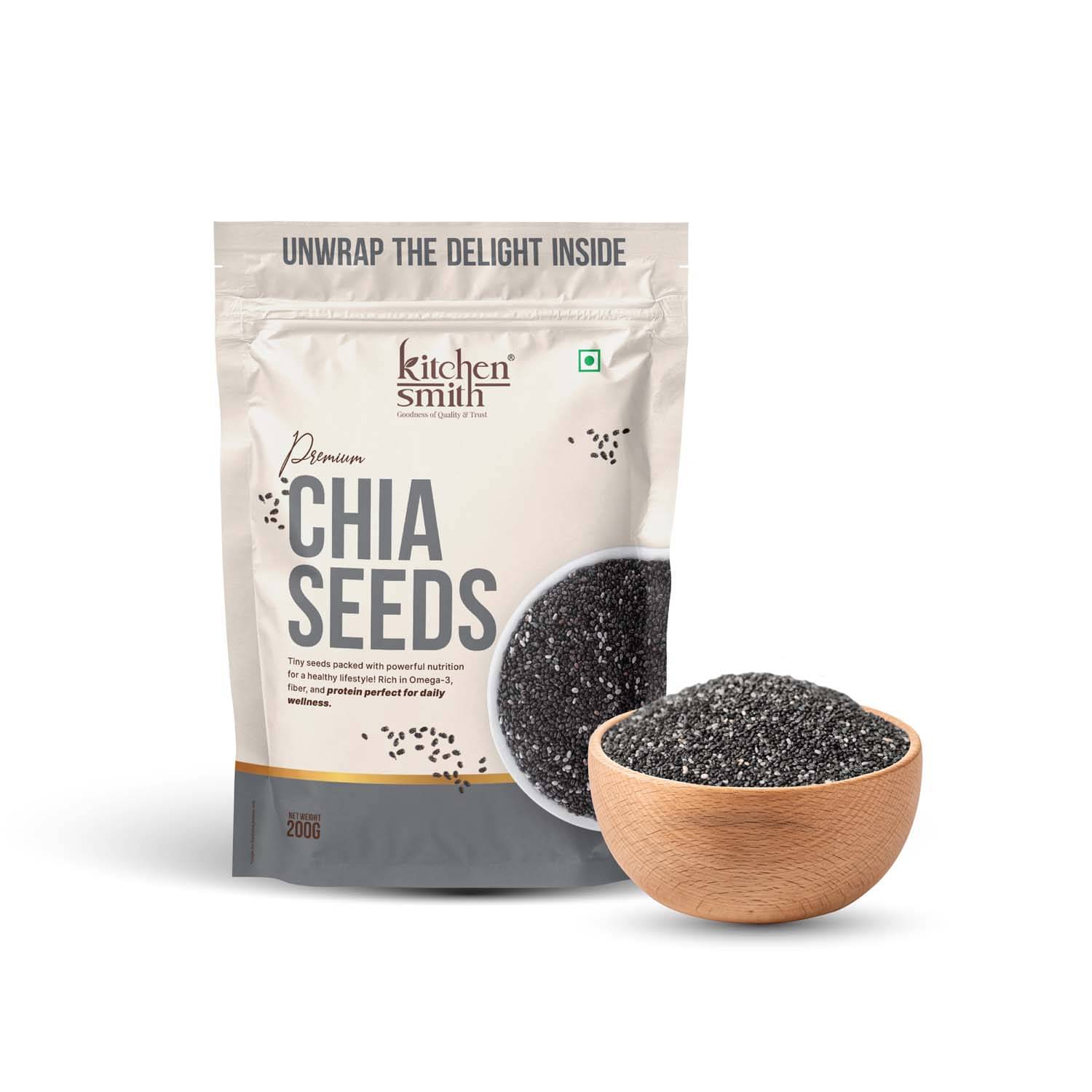 Kitchensmith Chia Seeds Raw Chia Seeds For Eating Natural Plant-Based Seeds 200Gm     			Kitchensmith Chia Seeds Raw Chia Seeds For Eating Natural Plant-Based Seeds 200Gm