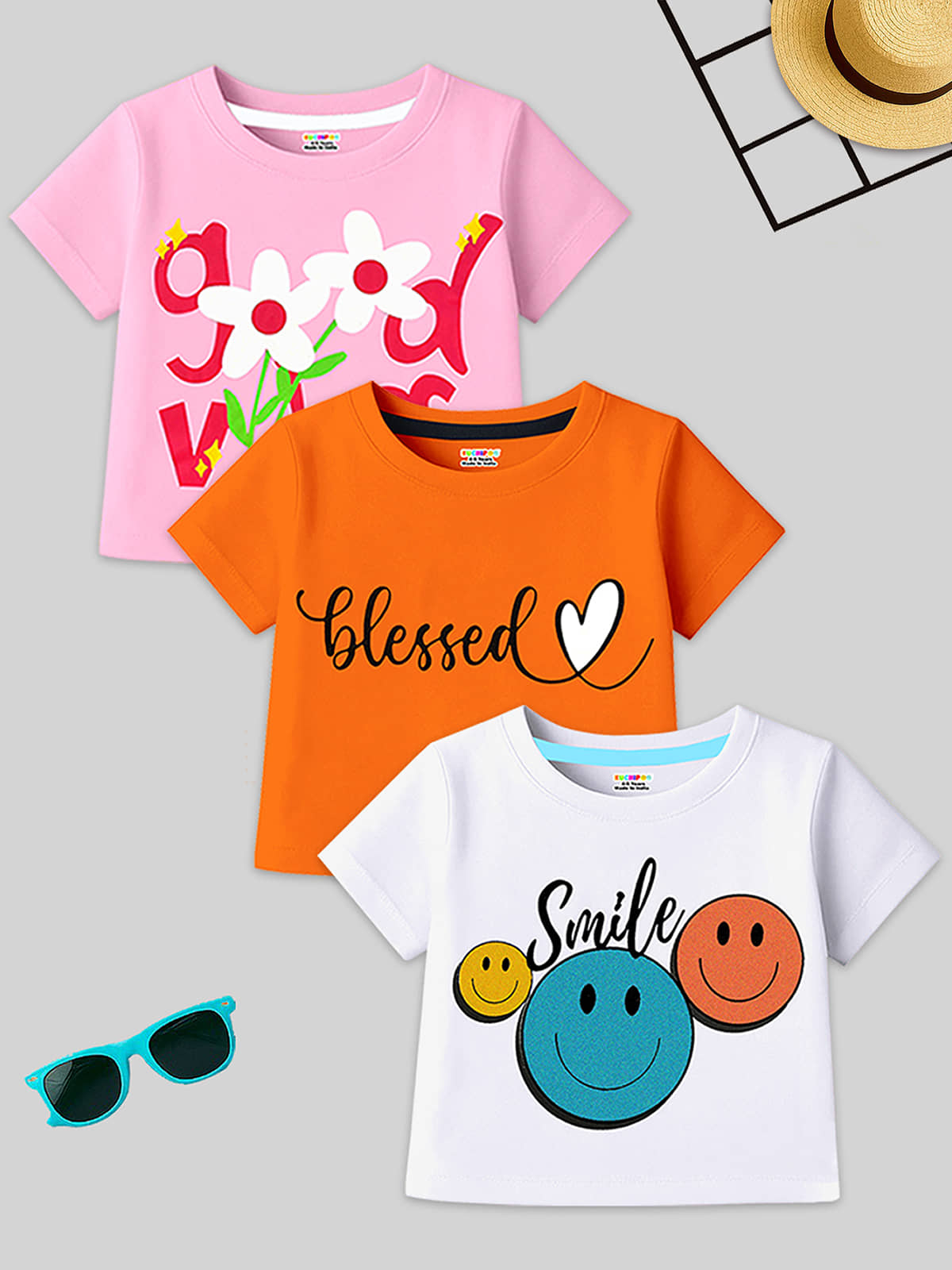 Kuchipoo Pack of 3 Girls Cotton Blend T-Shirt ( Multicolor 9 )