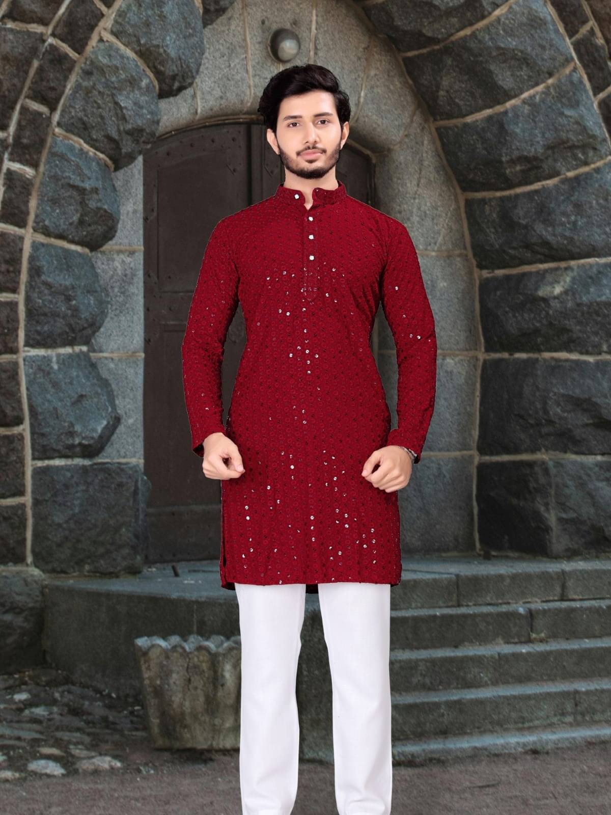     			MENTIFIC Maroon Viscose Men's Regular Kurta ( Pack of 1 )