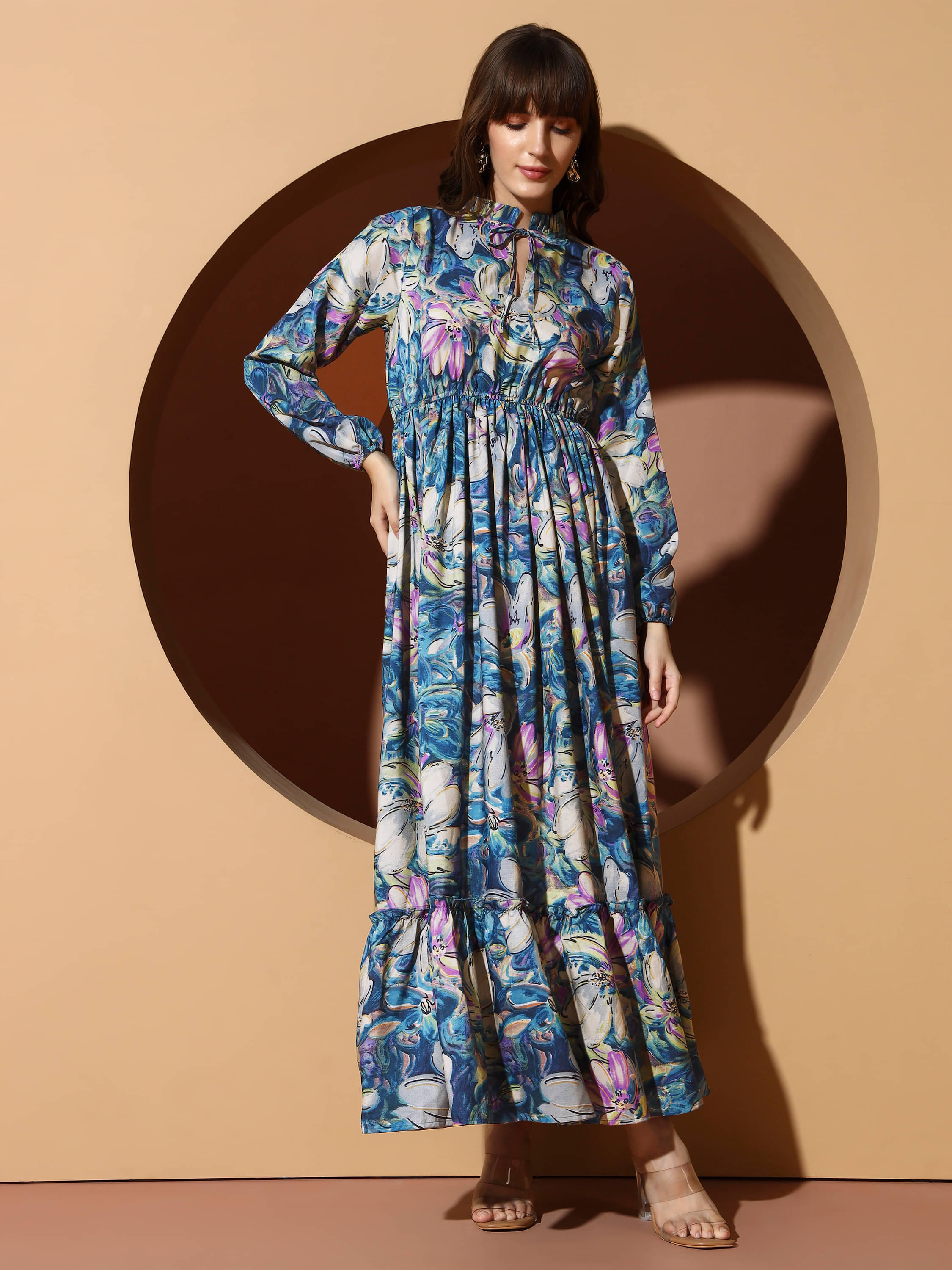 OTABU Women Polyester Printed A-line Dress ( Multi Color )     			OTABU Women Polyester Printed A-line Dress ( Multi Color )