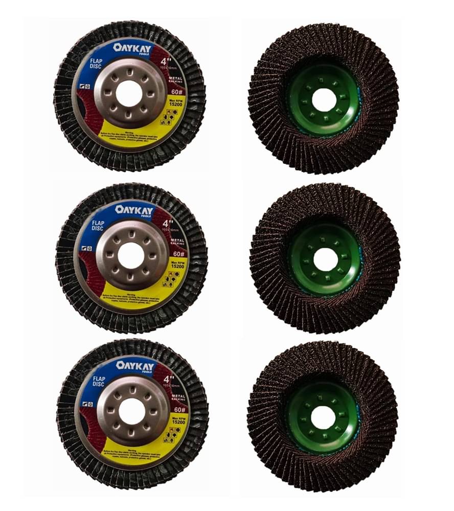 Oaykay Tool Flap Disc 4"x 60 Grit for grinding, blending and finishing Pack of 3 Oaykay Tool Flap Disc 4"x 60 Grit for grinding, blending and finishing Pack of 3