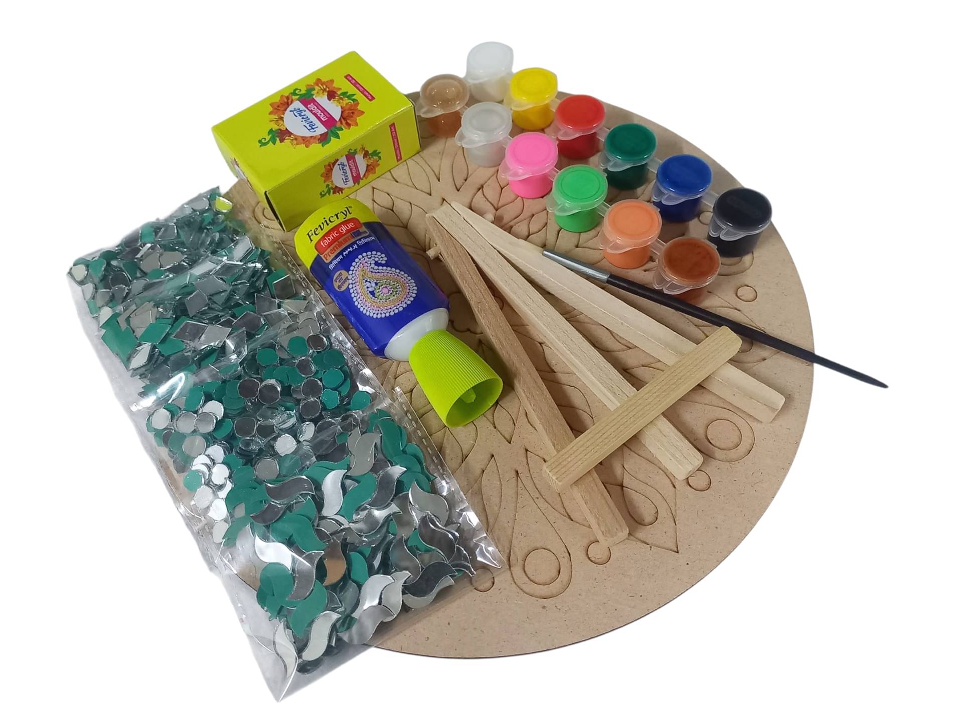     			PRANSUNITA Complete Lippan Art Material DIY kit- includes - 12 color – 8 inch Pre-marked MDF Board – 400 different size Mirrors – Fabric glue – Mould it – Brush- Ideal for Festive Gifting, Artists, Students