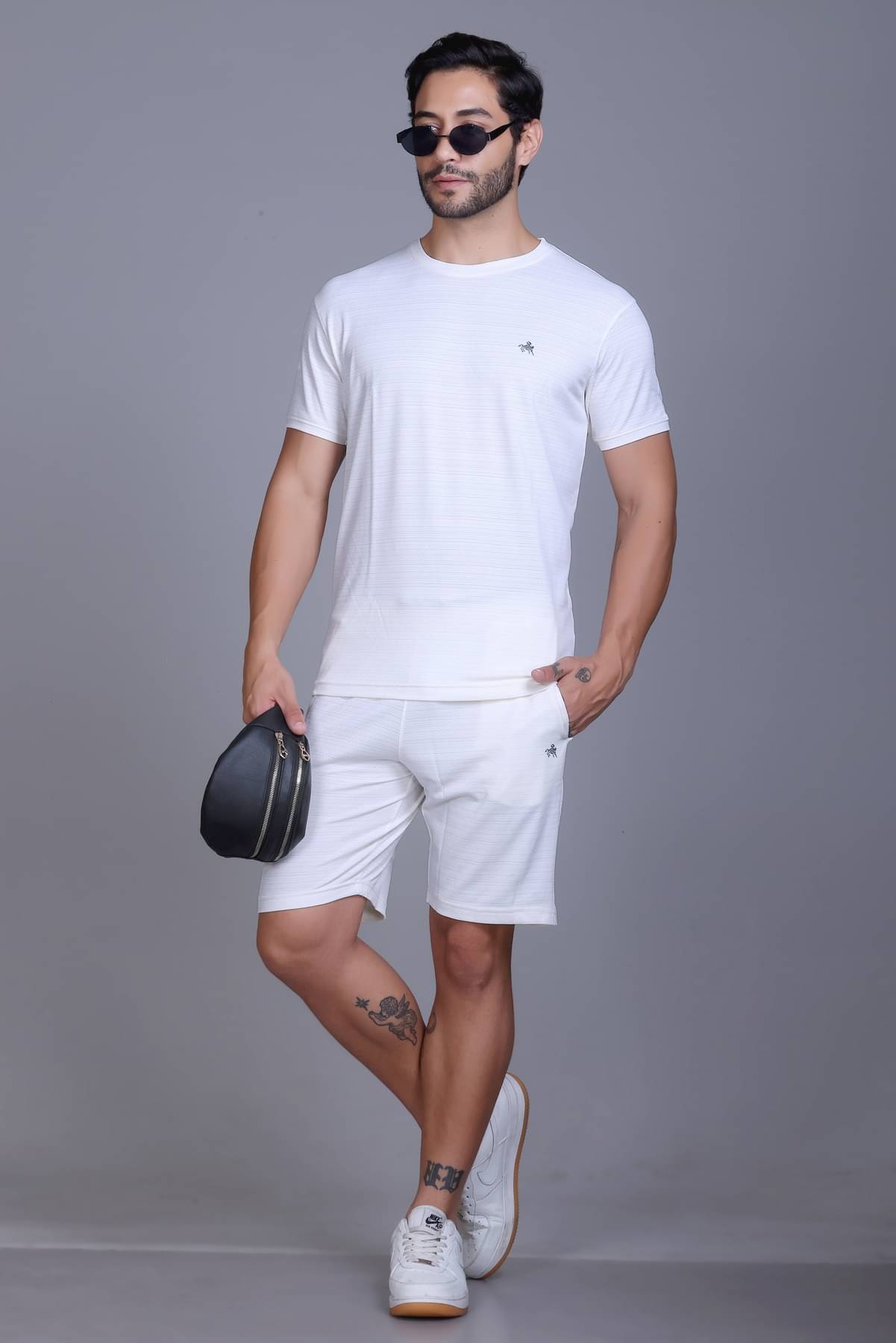     			ParcelYard Men's T-shirt With Shorts Co-Ords Set ( Pack of 1 , White )