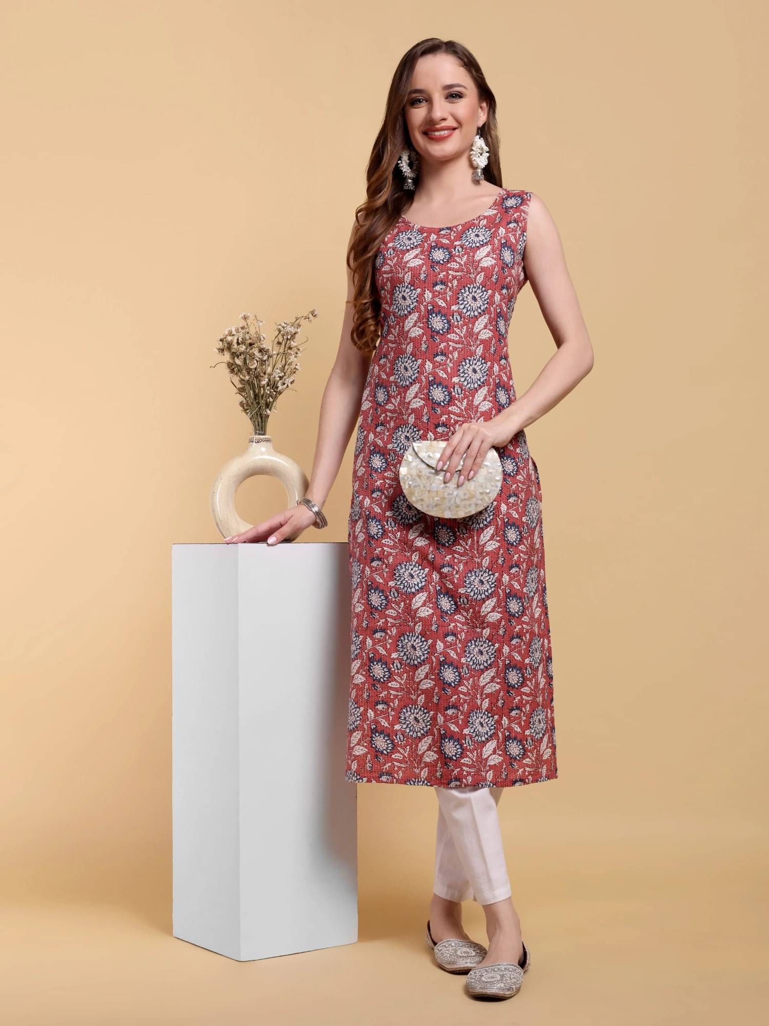 Romaniya Fab Women 100% Cotton Printed A-line Kurti ( Multicolor ) Romaniya Fab Women 100% Cotton Printed A-line Kurti ( Multicolor )