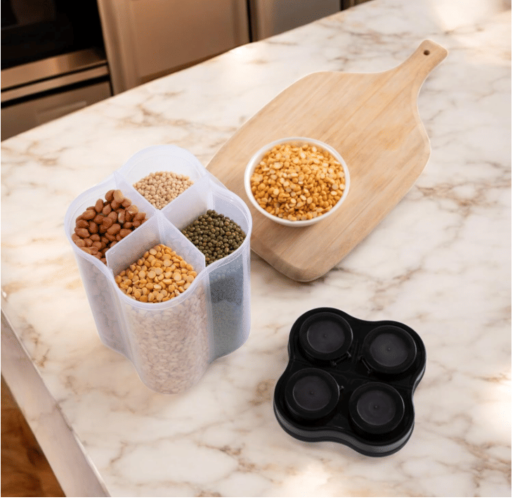     			SPIX 4 SECTION CONTAINER Plastic Transparent Dal Container ( Set of 1 )