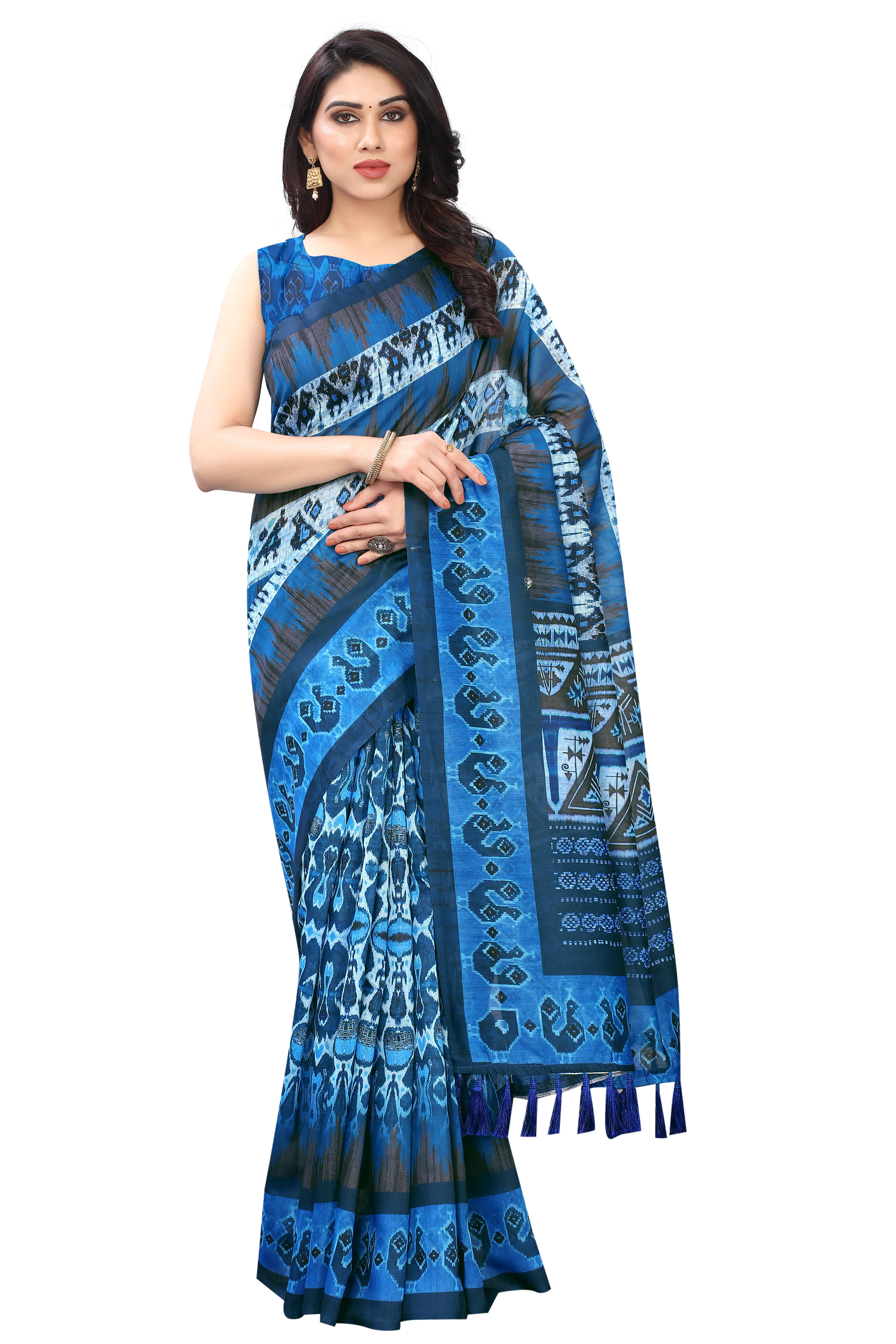     			Silk Zone Cotton Blend Printed Chanderi saree With Unstitched Blouse Piece ( Multicolor )