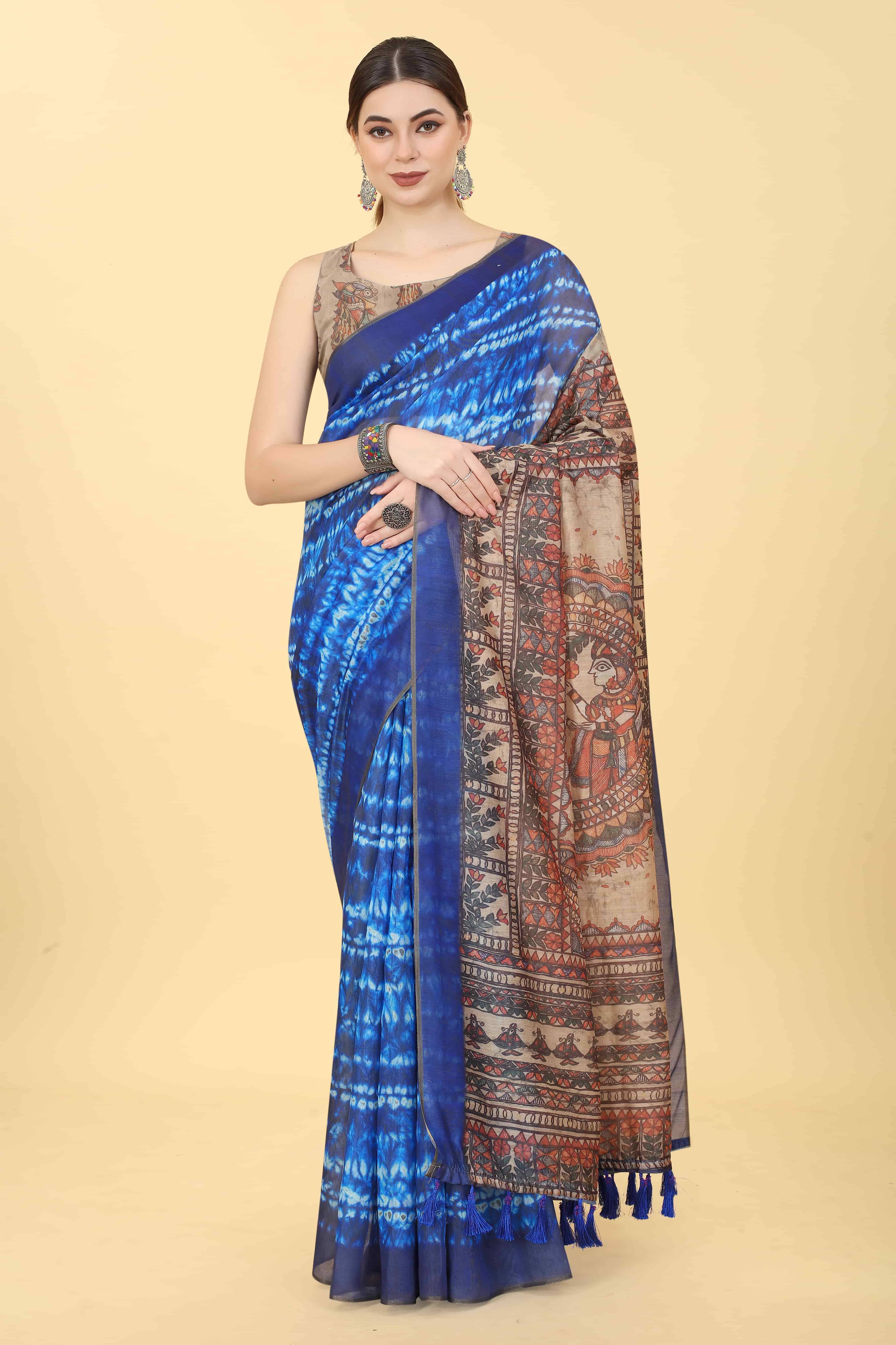 Silk Zone Cotton Blend Printed Chanderi saree With Unstitched Blouse Piece ( Blue ) Silk Zone Cotton Blend Printed Chanderi saree With Unstitched Blouse Piece ( Blue )
