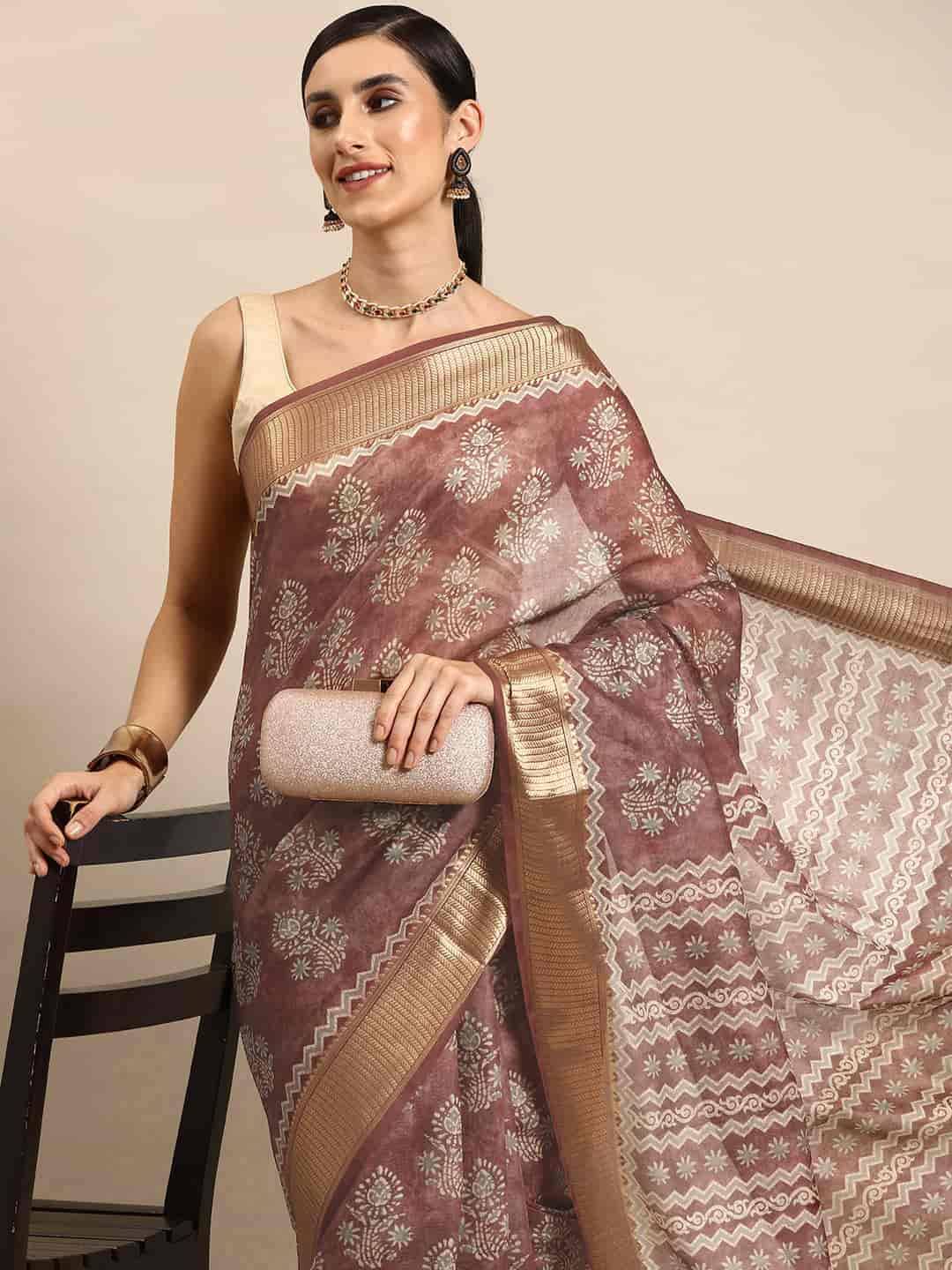 Silk Zone Cotton Blend Printed Chanderi saree With Unstitched Blouse Piece ( Maroon ) Silk Zone Cotton Blend Printed Chanderi saree With Unstitched Blouse Piece ( Maroon )