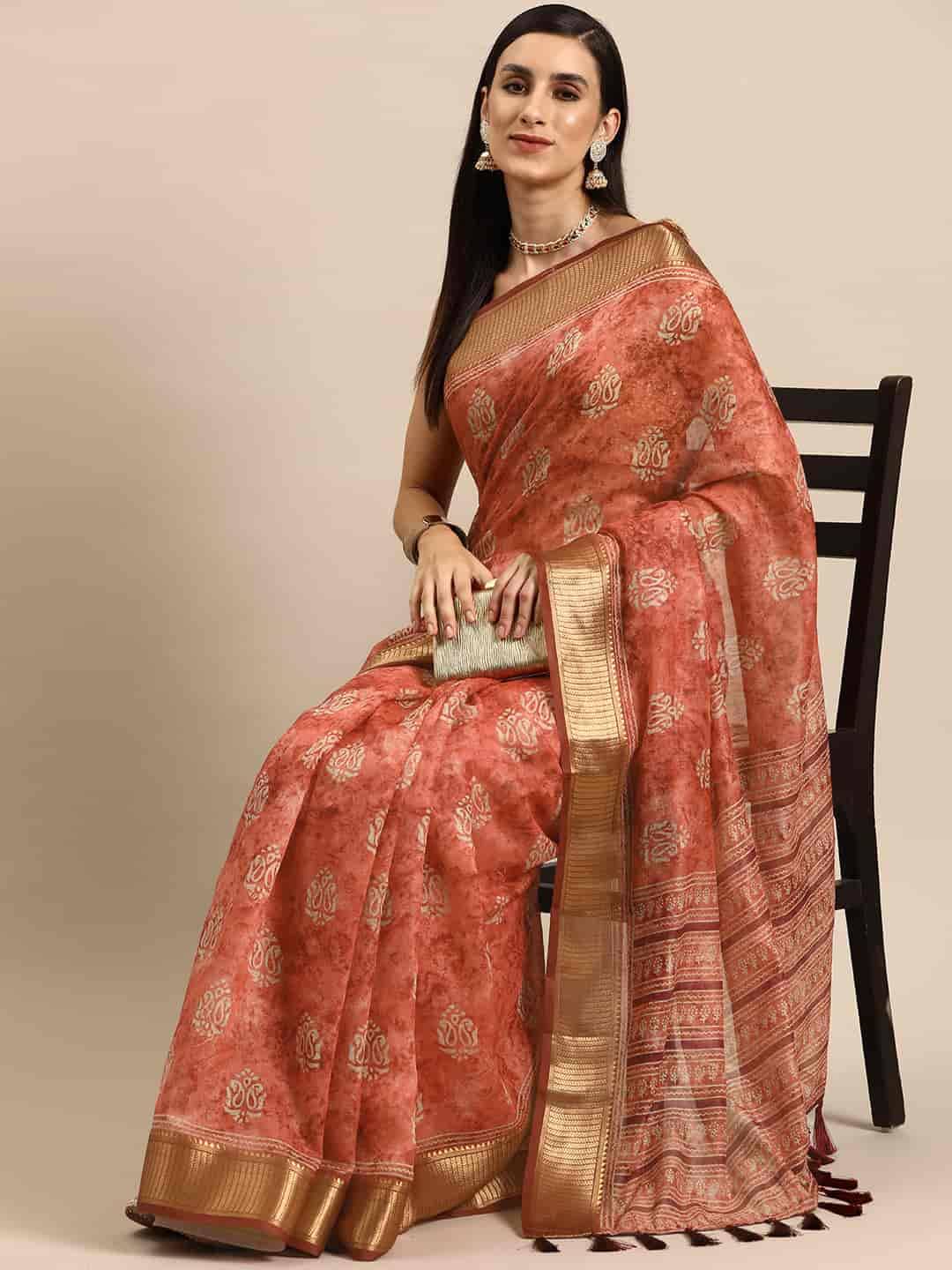 Silk Zone Cotton Blend Printed Chanderi saree With Unstitched Blouse Piece ( Red ) Silk Zone Cotton Blend Printed Chanderi saree With Unstitched Blouse Piece ( Red )
