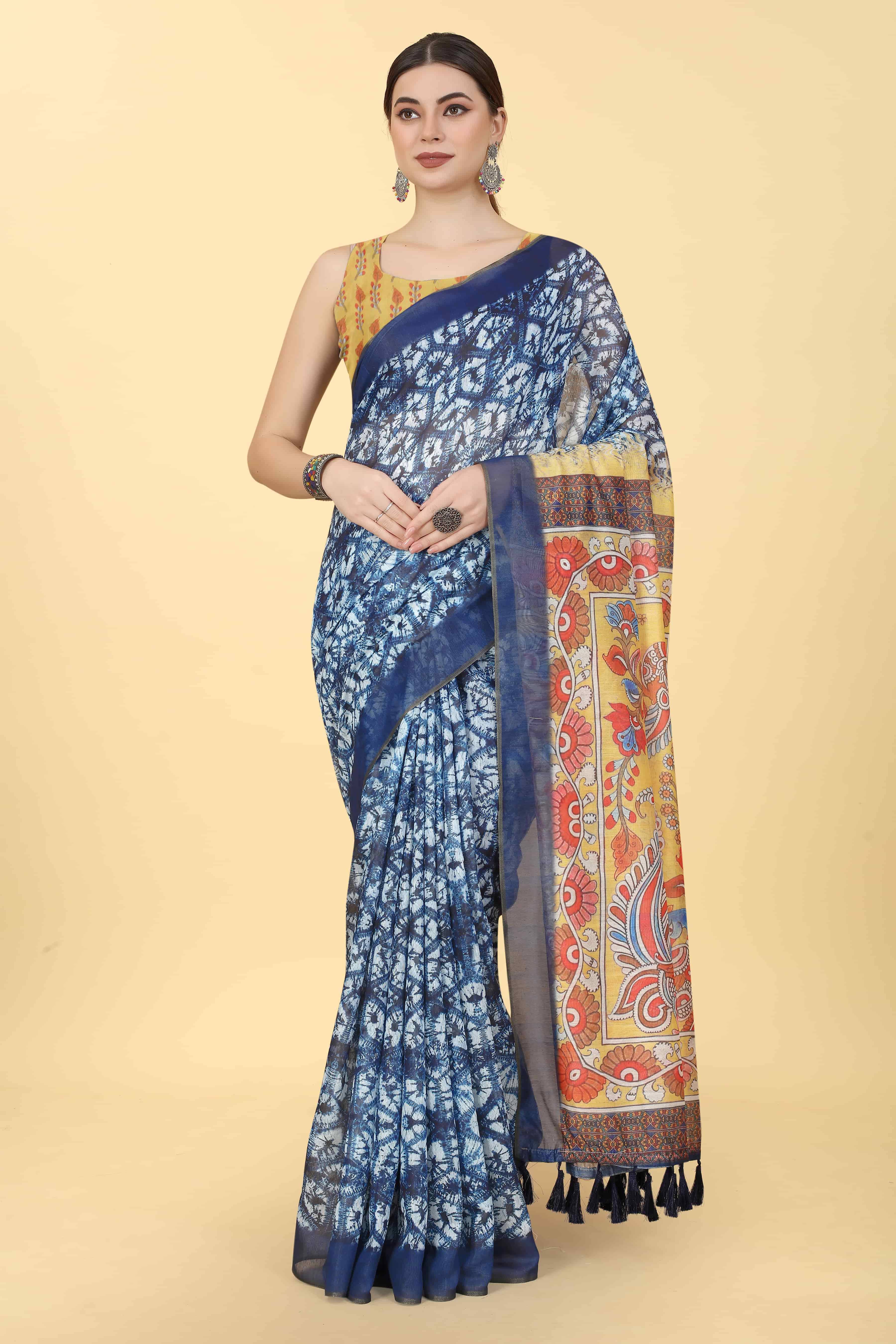 Silk Zone Cotton Blend Printed Chanderi saree With Unstitched Blouse Piece ( Blue ) Silk Zone Cotton Blend Printed Chanderi saree With Unstitched Blouse Piece ( Blue )