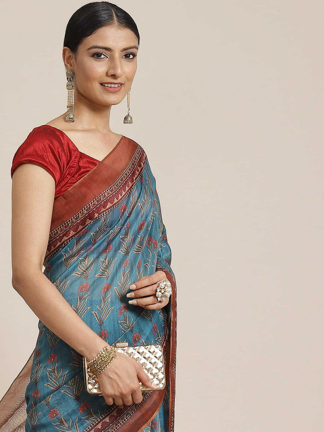     			Silk Zone Cotton Blend Printed Chanderi saree With Unstitched Blouse Piece ( Teal )