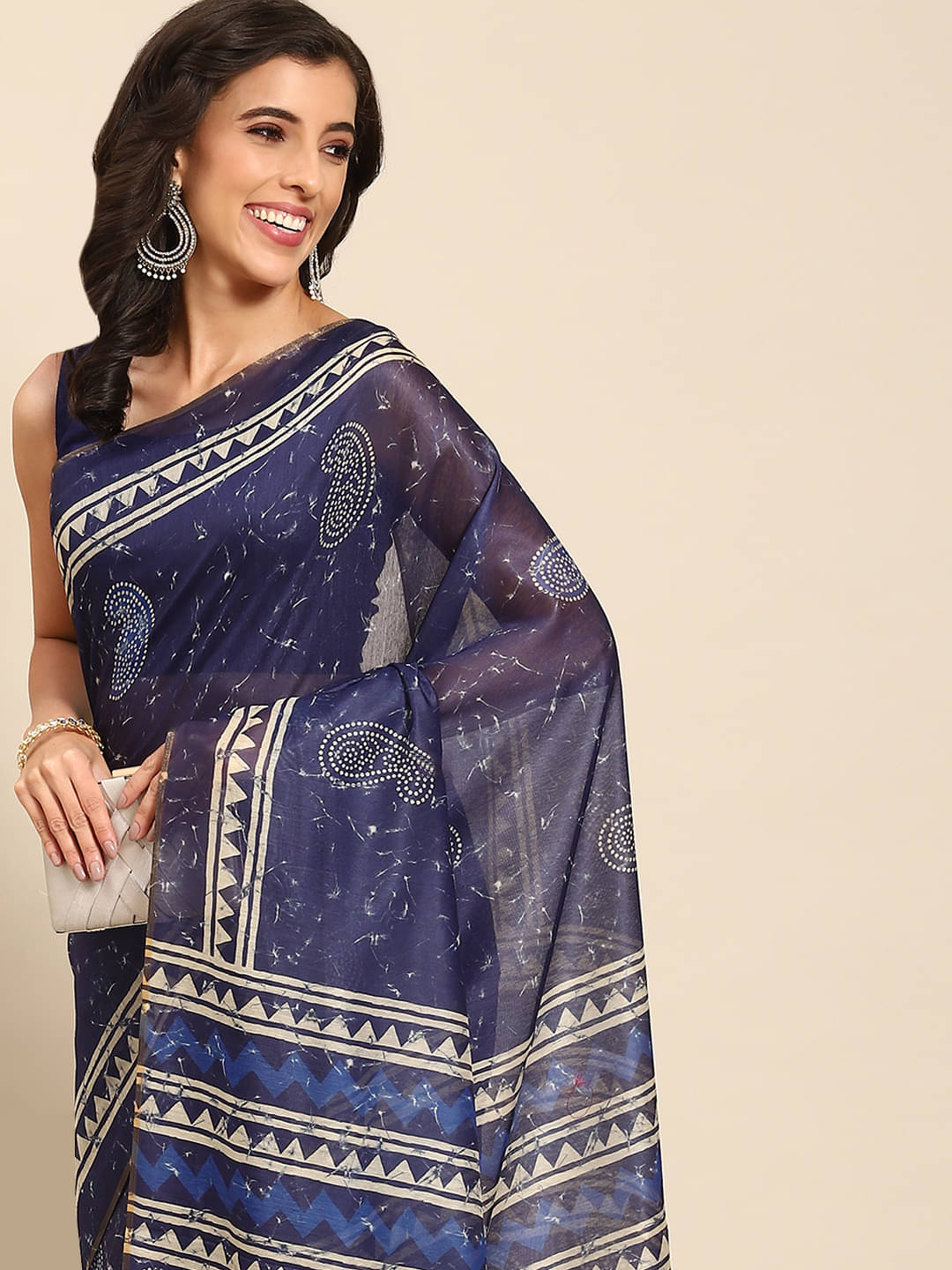     			Silk Zone Cotton Blend Printed Chanderi saree With Unstitched Blouse Piece ( Blue )