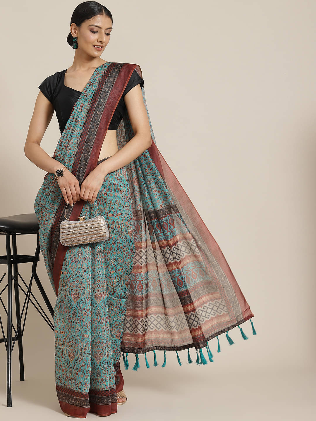 Silk Zone Cotton Blend Printed Chanderi saree With Unstitched Blouse Piece ( Teal ) Silk Zone Cotton Blend Printed Chanderi saree With Unstitched Blouse Piece ( Teal )