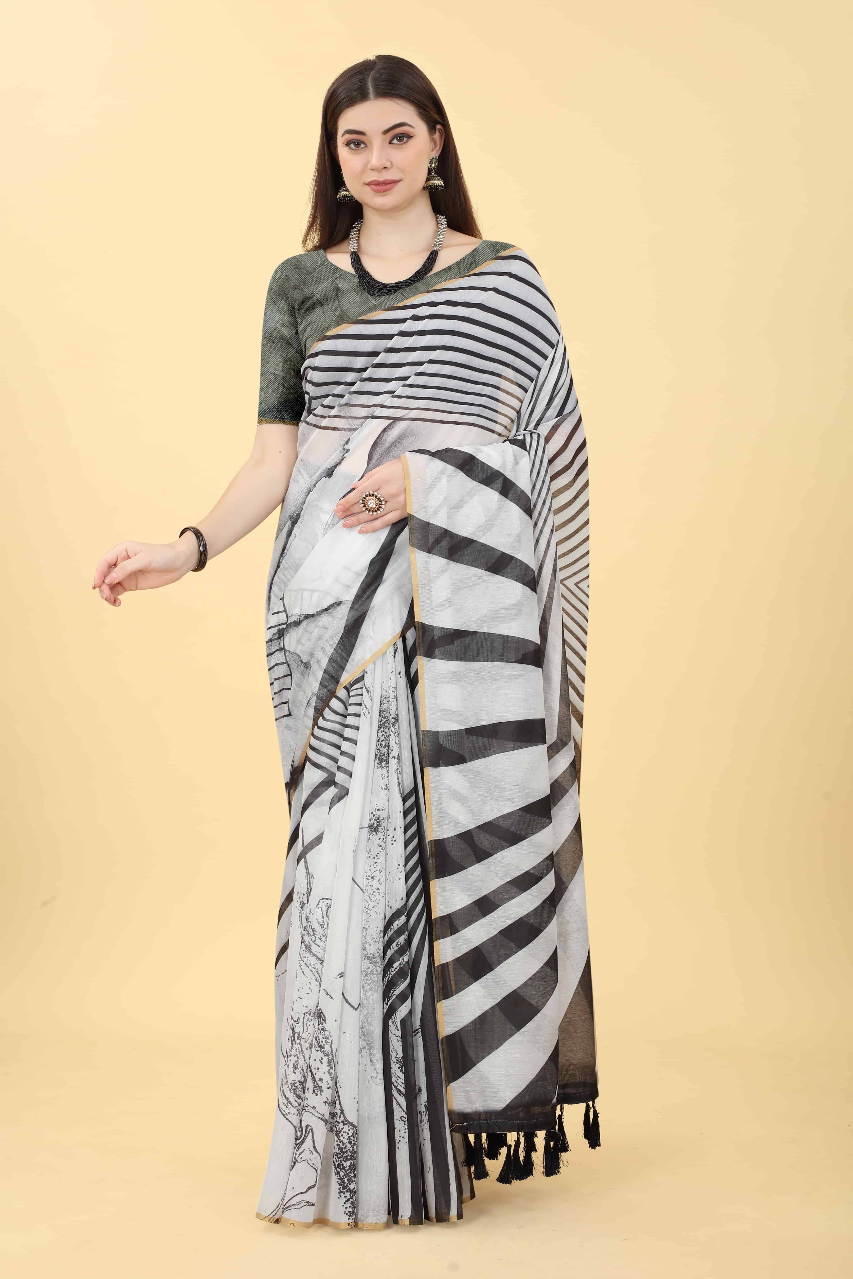Silk Zone Cotton Blend Printed Chanderi saree With Unstitched Blouse Piece ( Black ) Silk Zone Cotton Blend Printed Chanderi saree With Unstitched Blouse Piece ( Black )