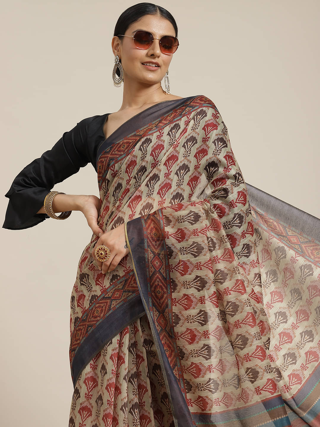 Silk Zone Cotton Blend Printed Chanderi saree With Unstitched Blouse Piece ( Navy Blue ) Silk Zone Cotton Blend Printed Chanderi saree With Unstitched Blouse Piece ( Navy Blue )