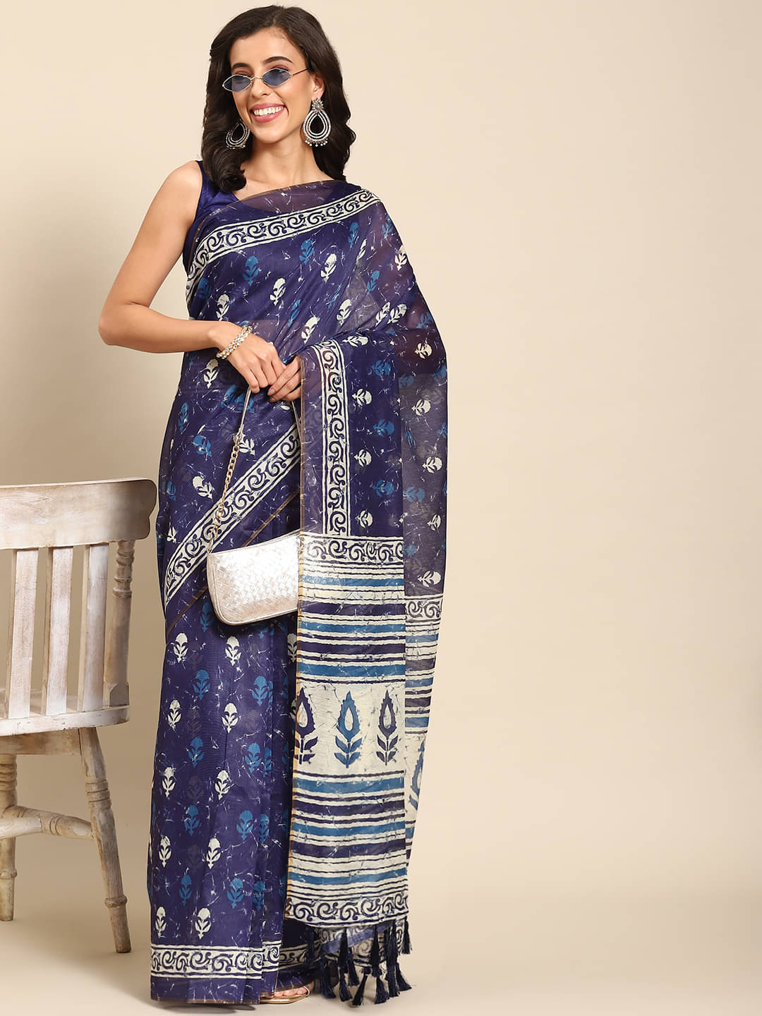 Silk Zone Cotton Blend Printed Chanderi saree With Unstitched Blouse Piece ( Blue ) Silk Zone Cotton Blend Printed Chanderi saree With Unstitched Blouse Piece ( Blue )