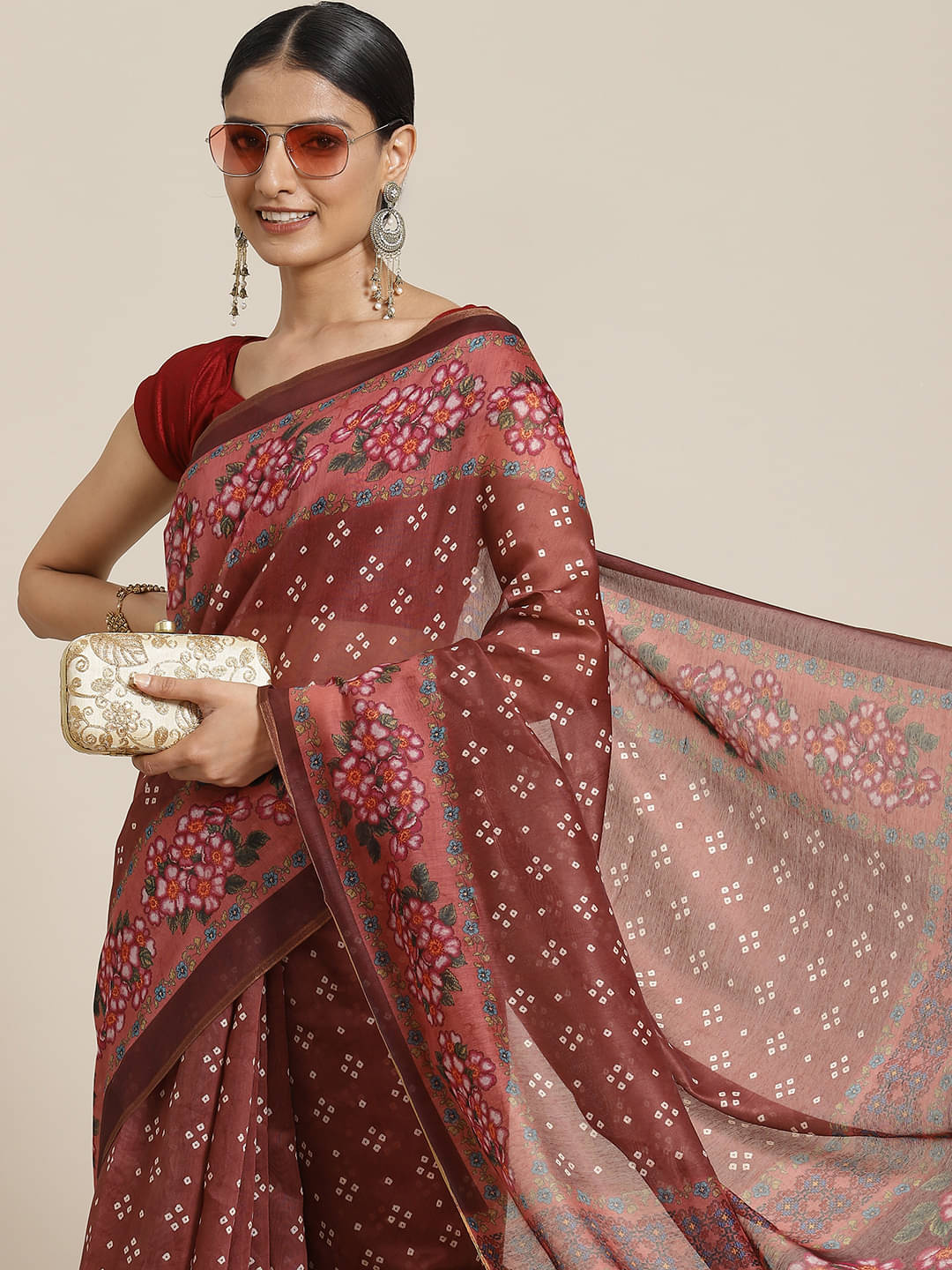 Silk Zone Cotton Blend Printed Chanderi saree With Unstitched Blouse Piece ( Brown ) Silk Zone Cotton Blend Printed Chanderi saree With Unstitched Blouse Piece ( Brown )
