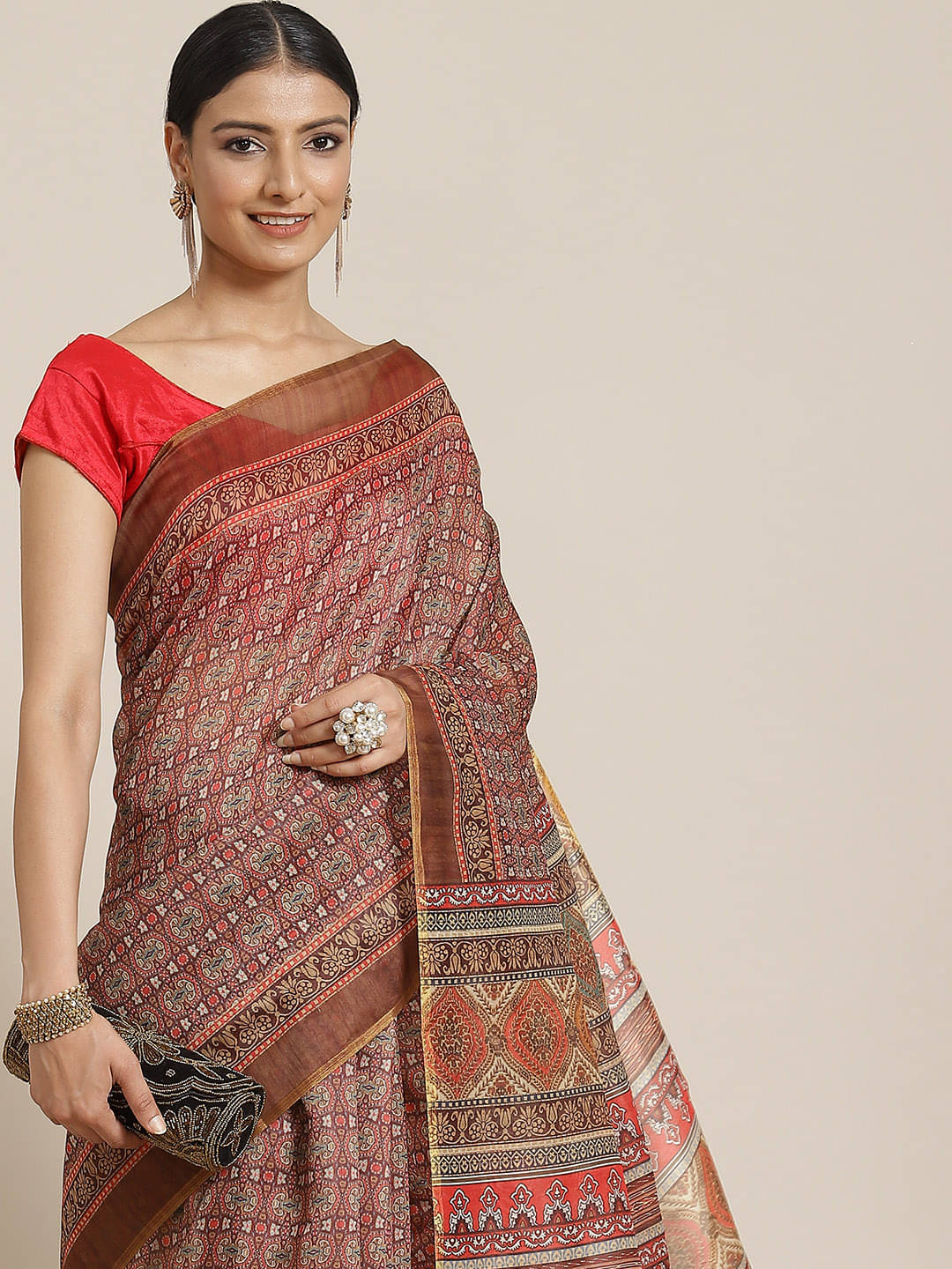     			Silk Zone Cotton Blend Printed Chanderi saree With Unstitched Blouse Piece ( Beige )