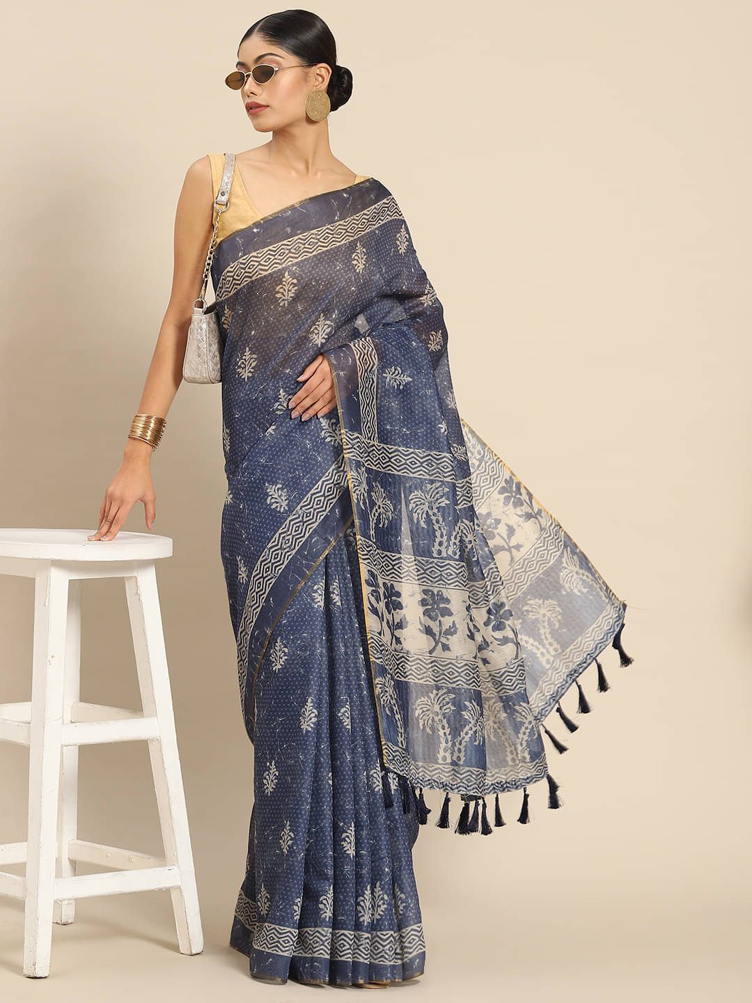 Silk Zone Cotton Blend Printed Chanderi saree With Unstitched Blouse Piece ( Blue ) Silk Zone Cotton Blend Printed Chanderi saree With Unstitched Blouse Piece ( Blue )
