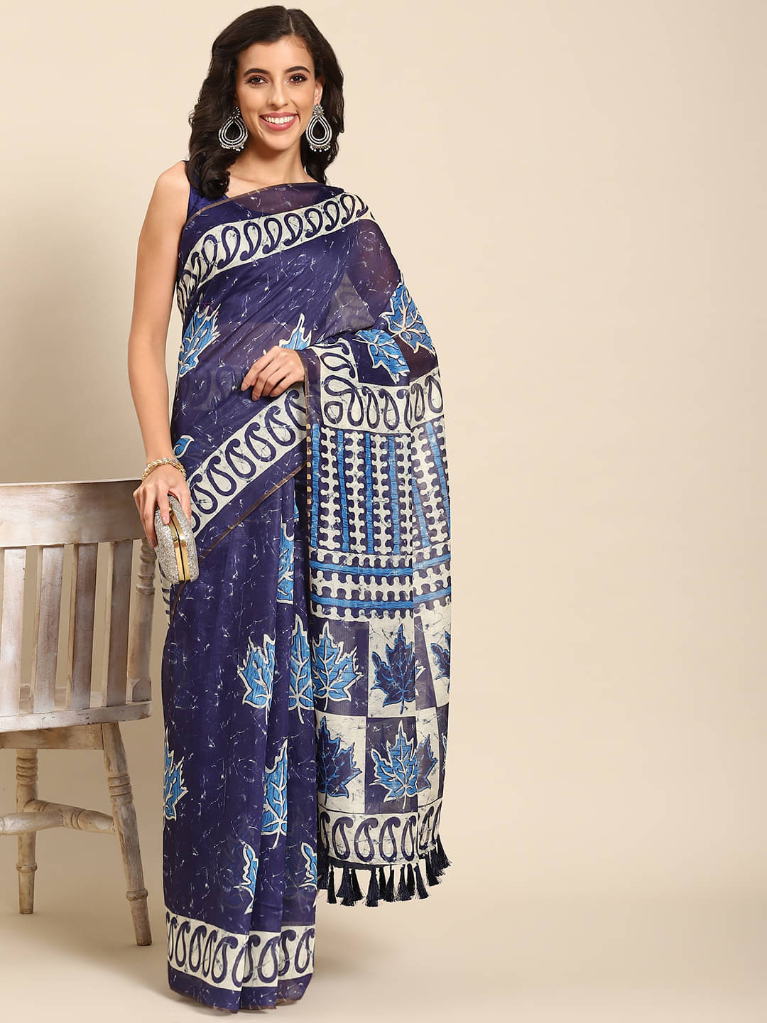     			Silk Zone Cotton Blend Printed Chanderi saree With Unstitched Blouse Piece ( Blue )
