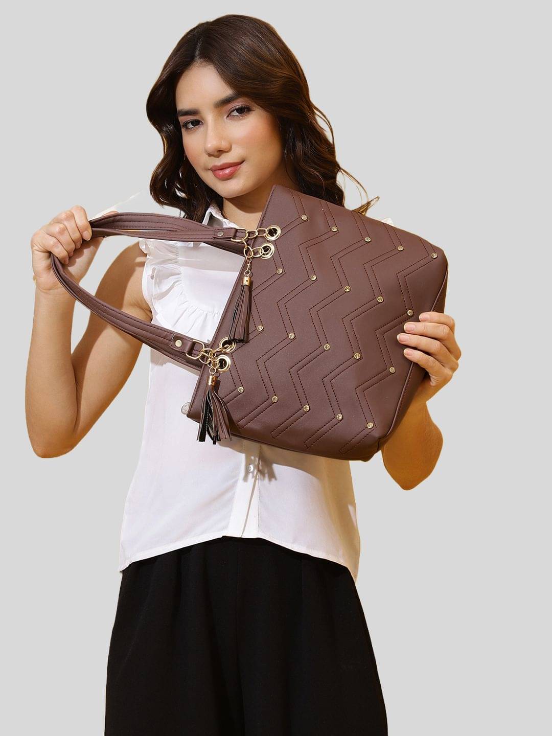     			Springberry Tote Bag PU Set of 1 ( Brown )