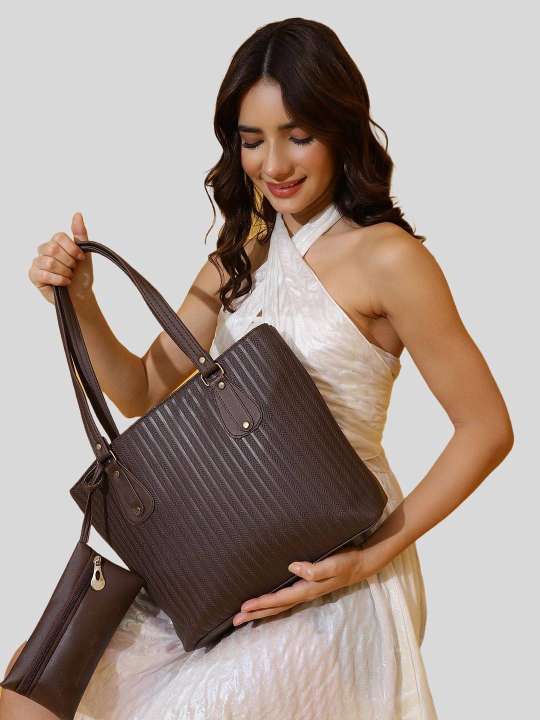     			Springberry Tote Bag PU Set of 1 ( Brown )
