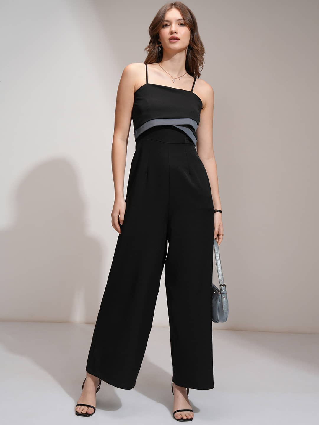 Tokyo Talkies Women Solid Polyester Jumpsuit ( Black )