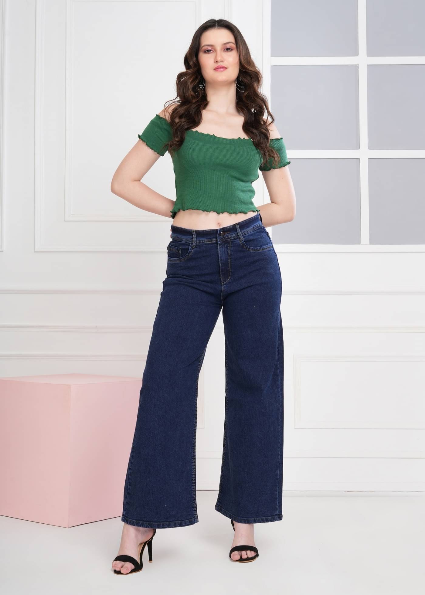     			VOLVIERA Women's Regular Fit High-Rise Jeans ( Dark Blue )
