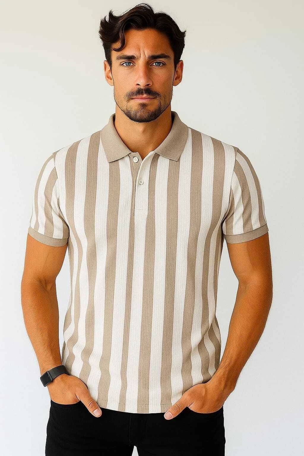WILD ELEPHANT Men Polyester Regular Fit Striped Polo T Shirt ( Brown ) WILD ELEPHANT Men Polyester Regular Fit Striped Polo T Shirt ( Brown )
