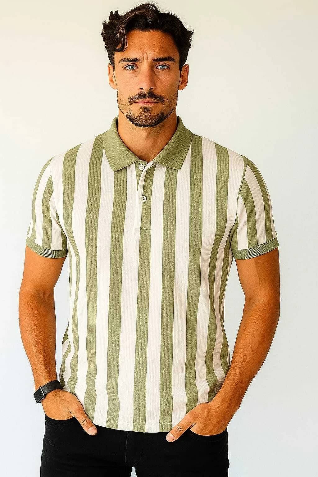     			WILD ELEPHANT Men Polyester Regular Fit Striped Polo T Shirt ( Green )