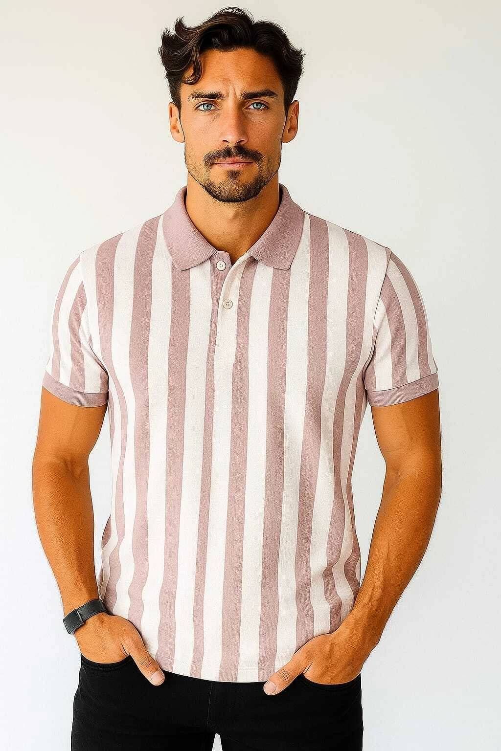 WILD ELEPHANT Men Polyester Regular Fit Striped Polo T Shirt ( Purple ) WILD ELEPHANT Men Polyester Regular Fit Striped Polo T Shirt ( Purple )
