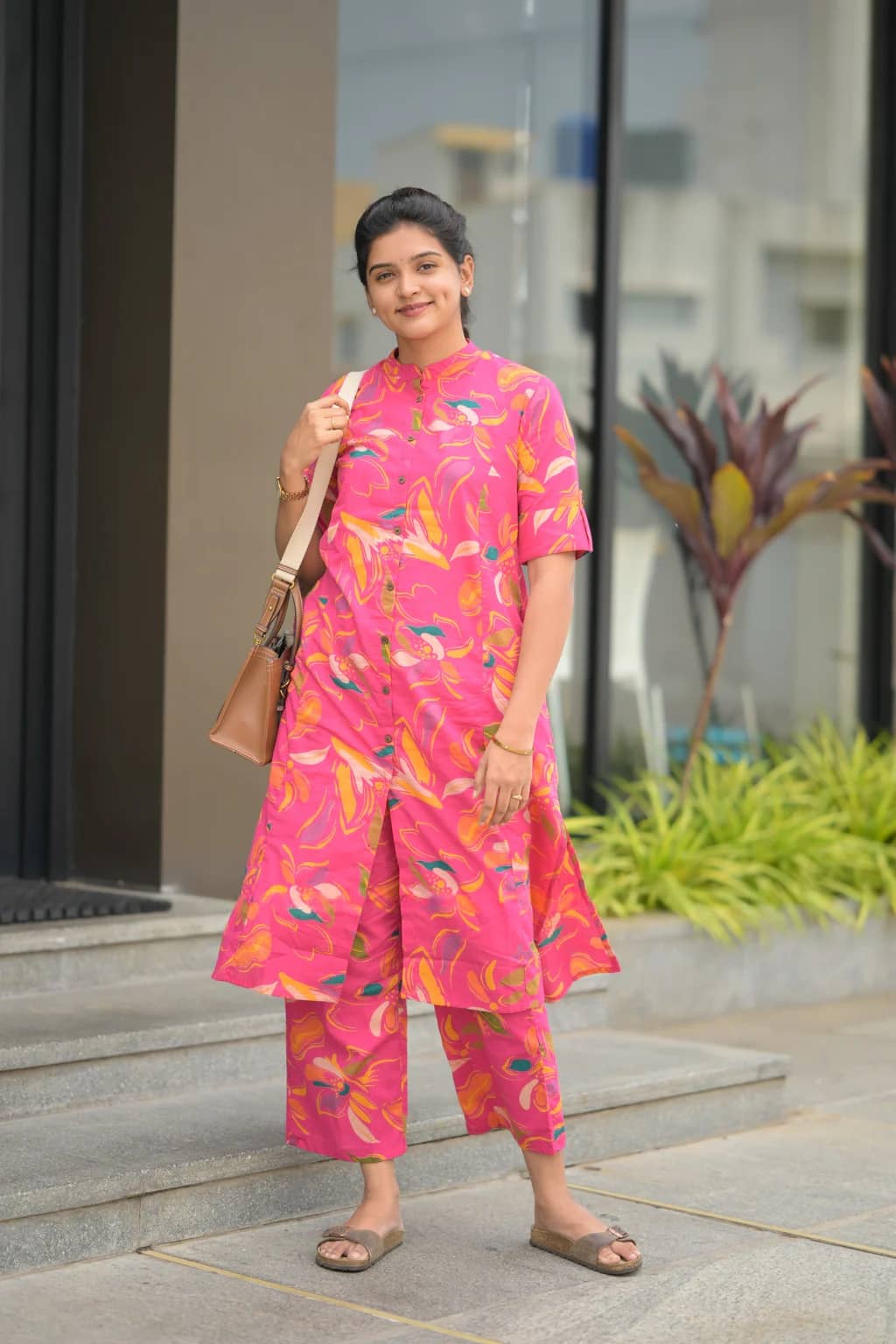 YAGNIK FASHION Women Cotton Solid Flared Kurti With Palazzo ( Multicolor )