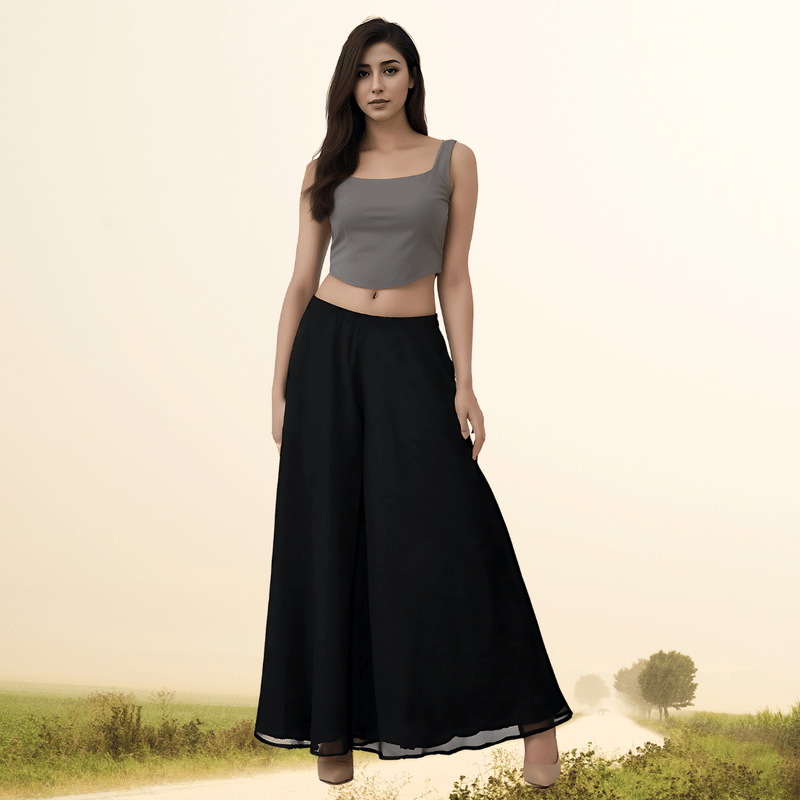 YASHASVI ENTERPRISE Women Georgette Palazzo ( Black ) YASHASVI ENTERPRISE Women Georgette Palazzo ( Black )