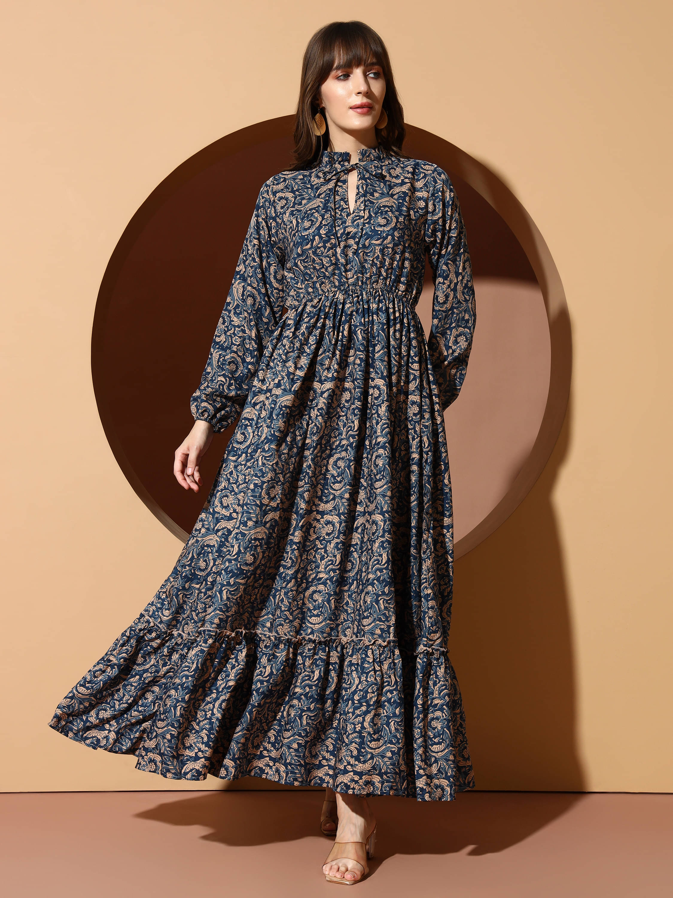     			ZWERLON Women Polyester Printed A-line Dress ( Navy Blue )