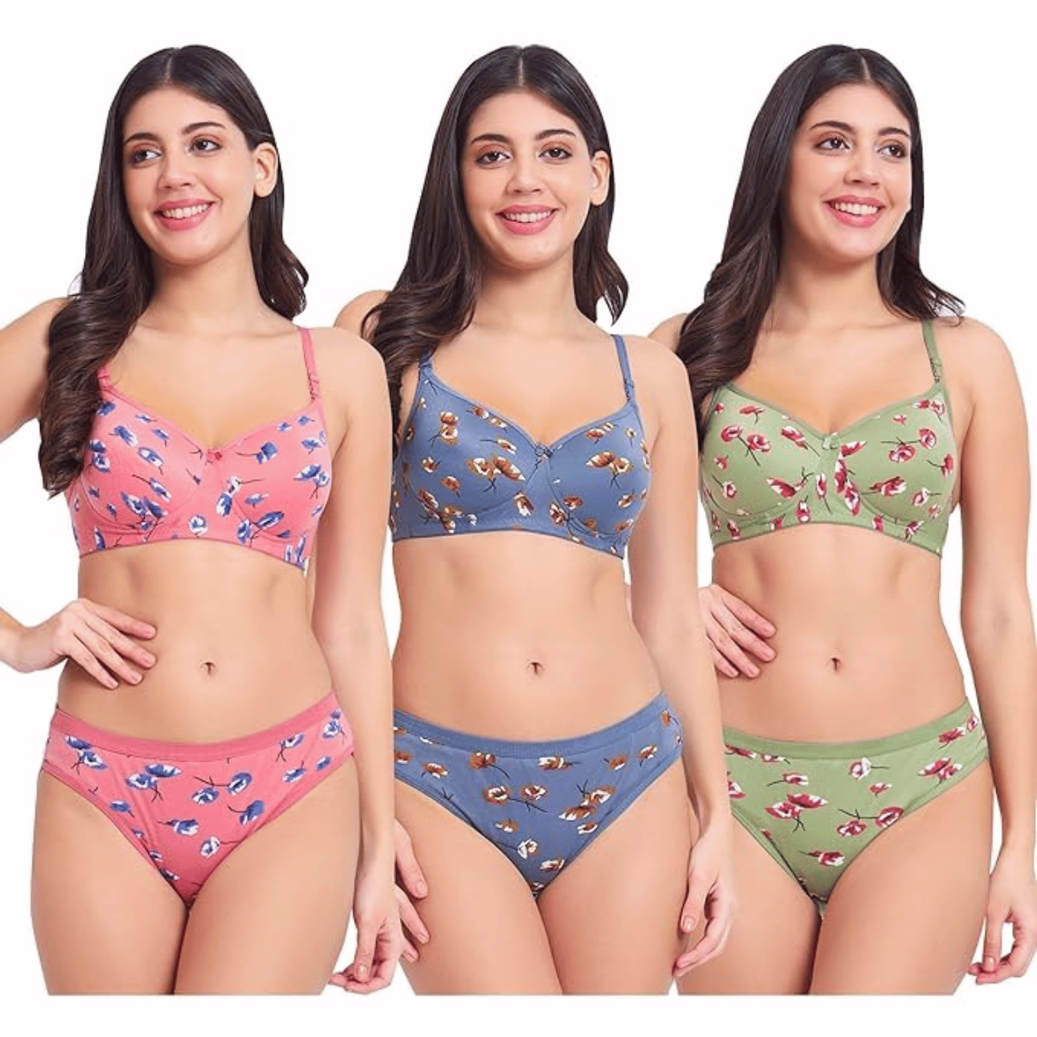 Adora Innerwear Pack of 3 Cotton Blend Bra & Panty Set For Women ( Multicolor ) Adora Innerwear Pack of 3 Cotton Blend Bra & Panty Set For Women ( Multicolor )
