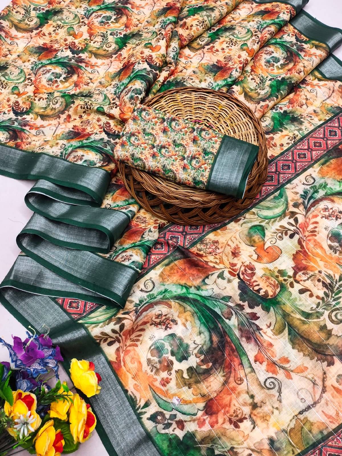 BYUPRI Chanderi Printed Leheriya Saree With Unstitched Blouse Piece ( Yellow ) BYUPRI Chanderi Printed Leheriya Saree With Unstitched Blouse Piece ( Yellow )