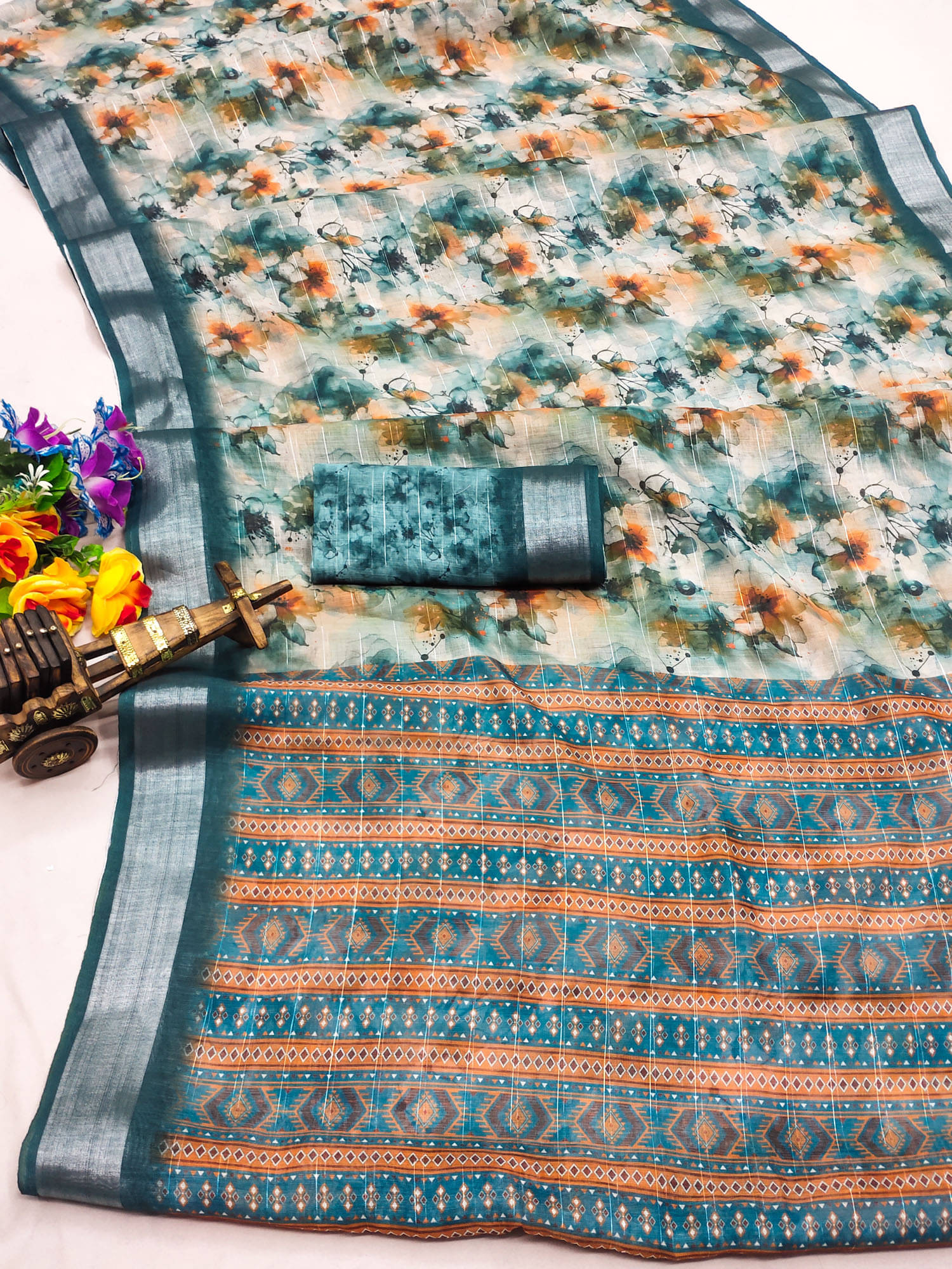 BYUPRI Chanderi Printed Leheriya Saree With Unstitched Blouse Piece ( Multicolor ) BYUPRI Chanderi Printed Leheriya Saree With Unstitched Blouse Piece ( Multicolor )