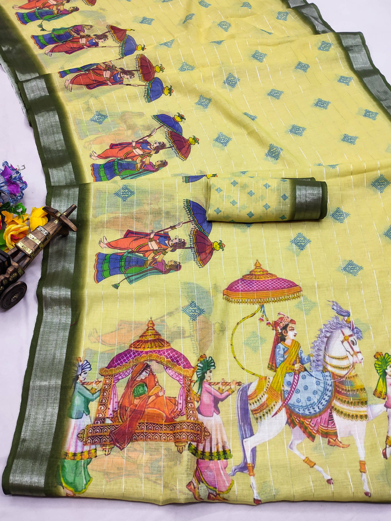     			BYUPRI Chanderi Printed Leheriya Saree With Unstitched Blouse Piece ( Yellow )