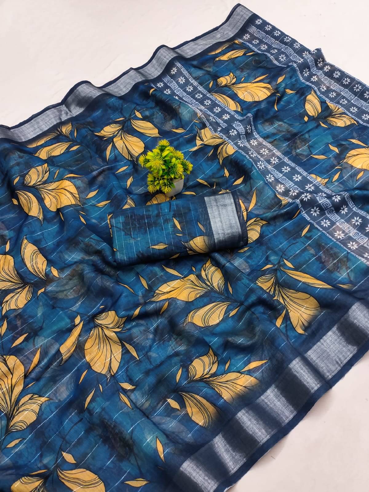 BYUPRI Chanderi Printed Leheriya Saree With Unstitched Blouse Piece ( Blue ) BYUPRI Chanderi Printed Leheriya Saree With Unstitched Blouse Piece ( Blue )