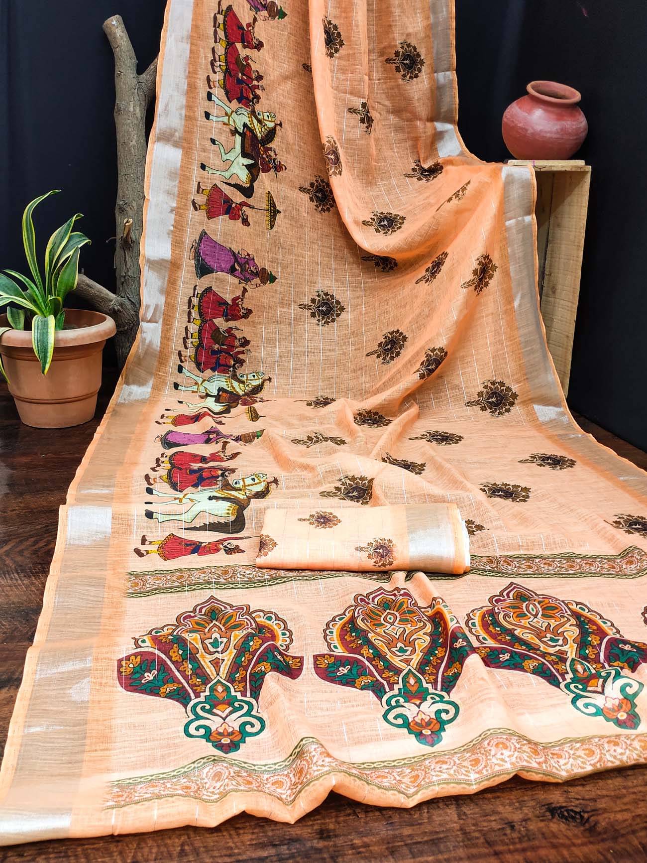     			BYUPRI Chanderi Printed Leheriya Saree With Unstitched Blouse Piece ( Orange )