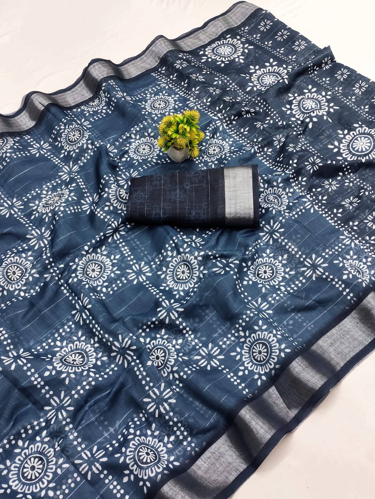 BYUPRI Chanderi Printed Leheriya Saree With Unstitched Blouse Piece ( Blue ) BYUPRI Chanderi Printed Leheriya Saree With Unstitched Blouse Piece ( Blue )